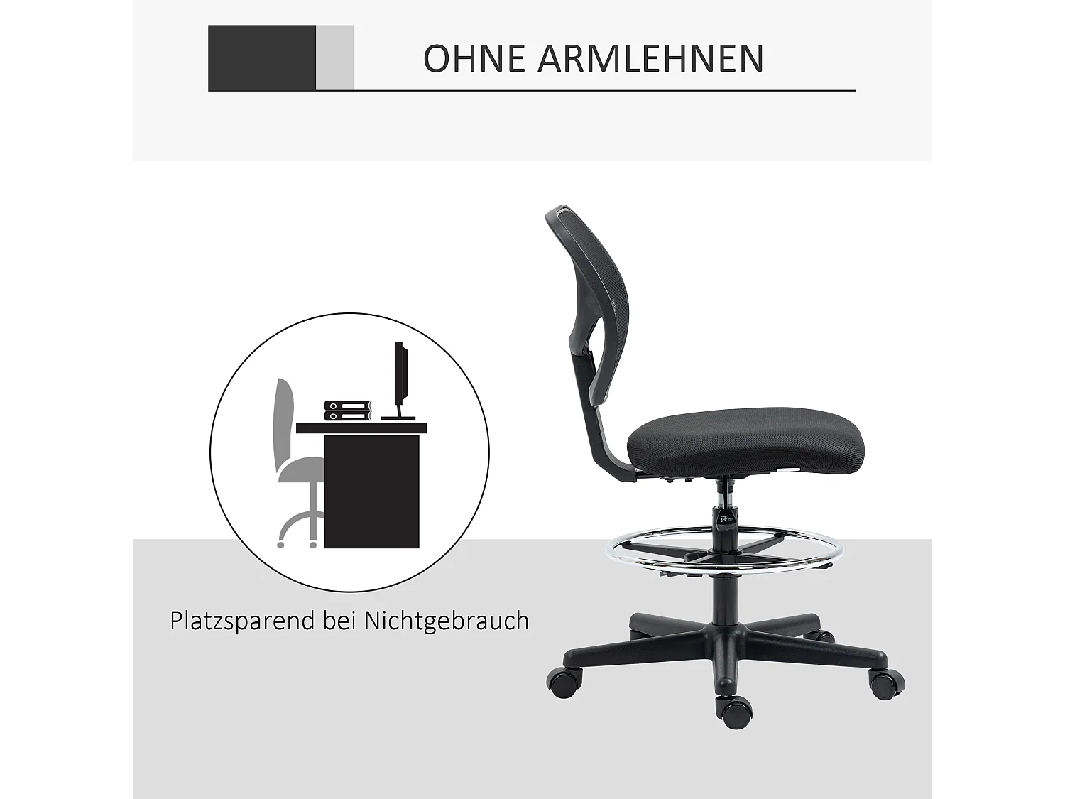 Chaise debout ergonomique, réglable en hauteur, avec repose-pieds, noir, (59x61x93-113 cm)  ###