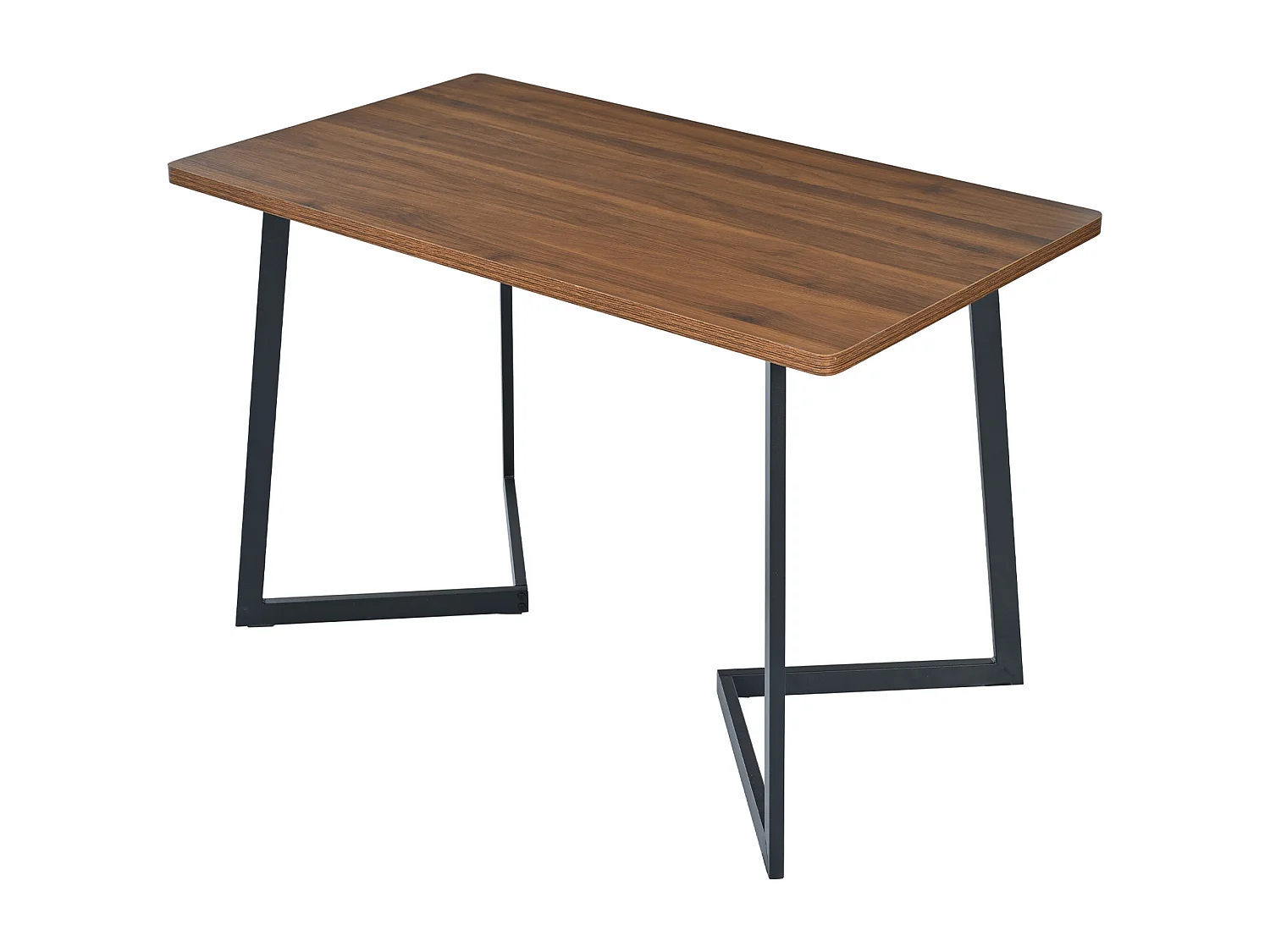 Table à manger rectangulaire en MDF avec pieds métalliques noirs, bois noyer, (117x68x75 cm)