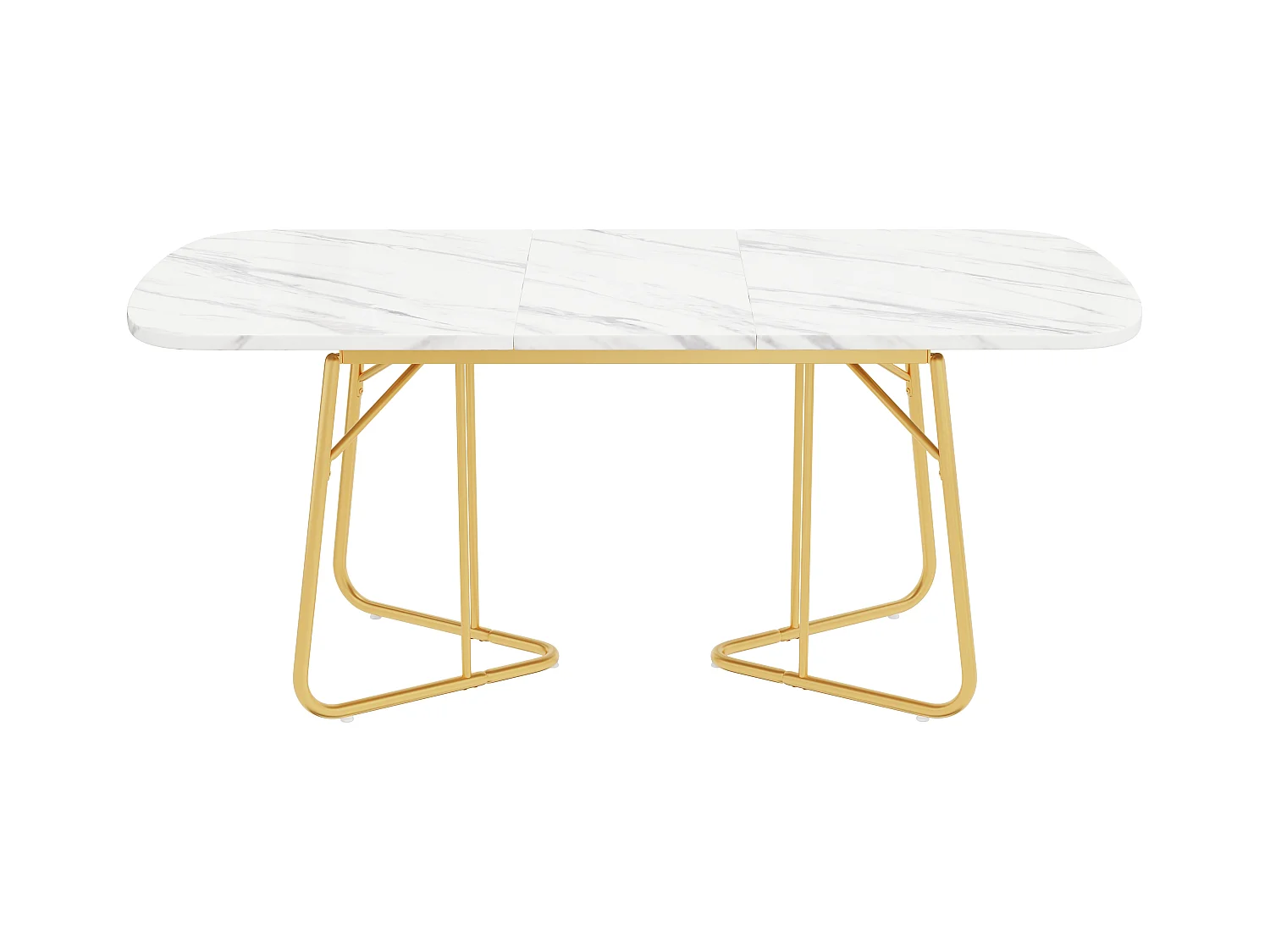 Table à manger extensible blanche avec motif marbré, pieds métalliques dorés, 140/180\80 cm, design luxe, pour 4 à 6 personnes (140/180 x 80 x 75 cm)
