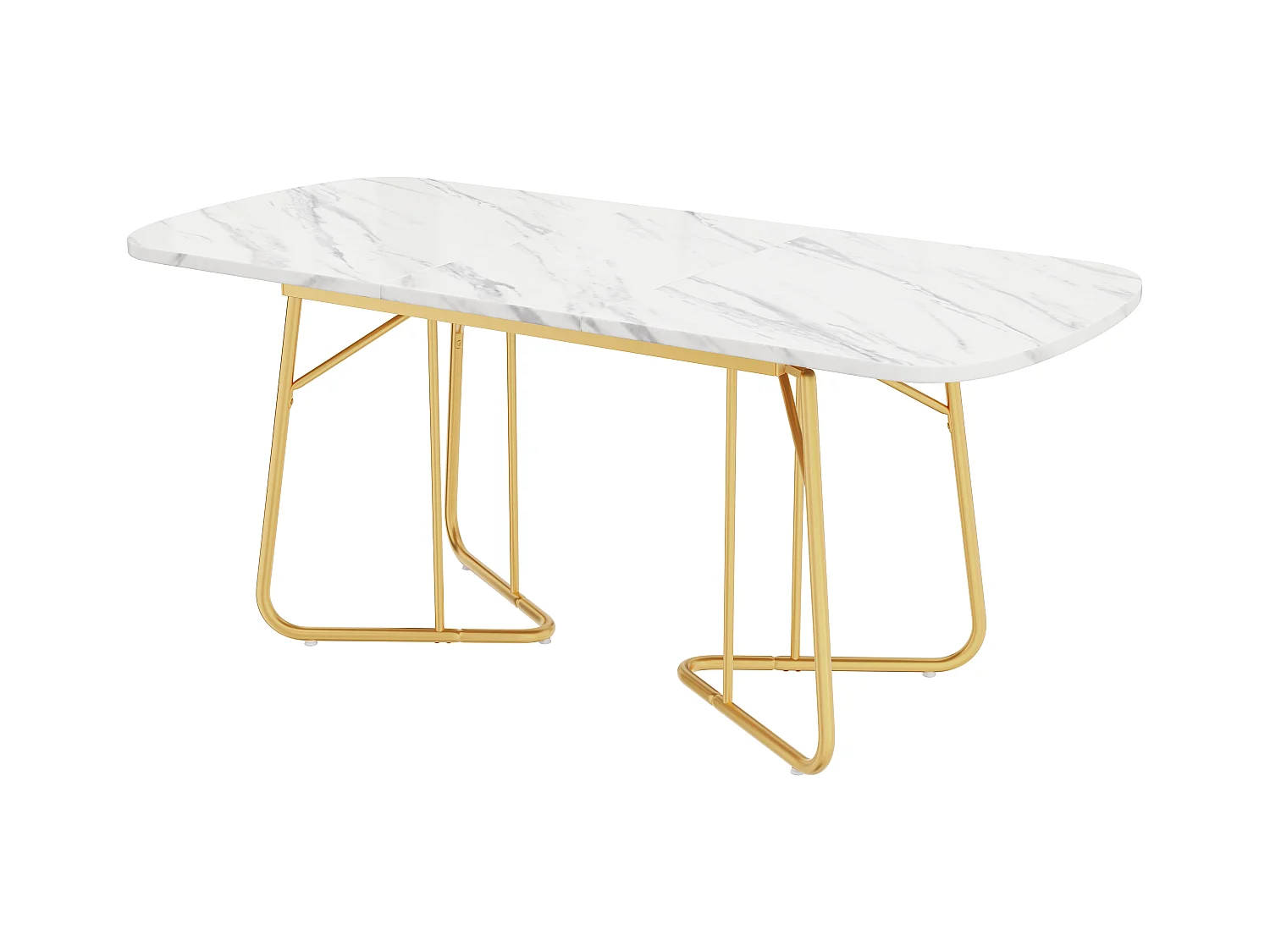 Table à manger extensible blanche avec motif marbré, pieds métalliques dorés, 140/180\80 cm, design luxe, pour 4 à 6 personnes (140/180 x 80 x 75 cm)