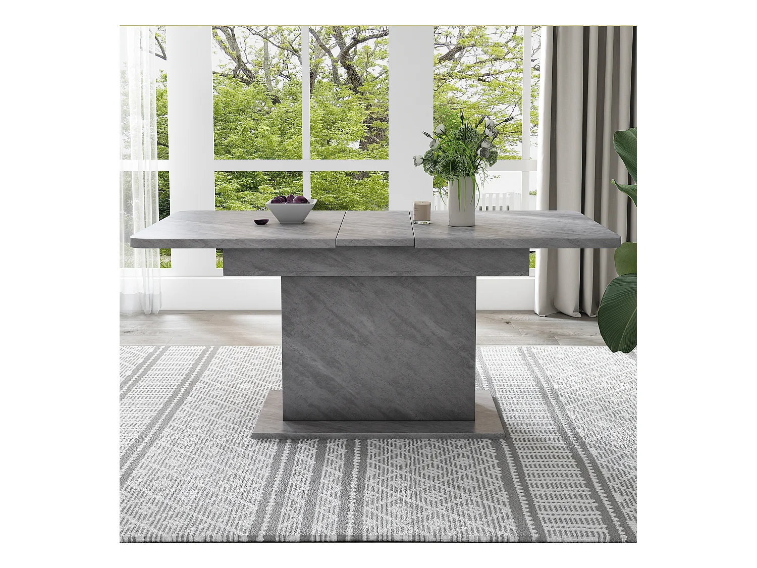 Table à manger extensible, avec rangement, design moderne, bois aggloméré, béton, (L93xP59.5xH9 cm)