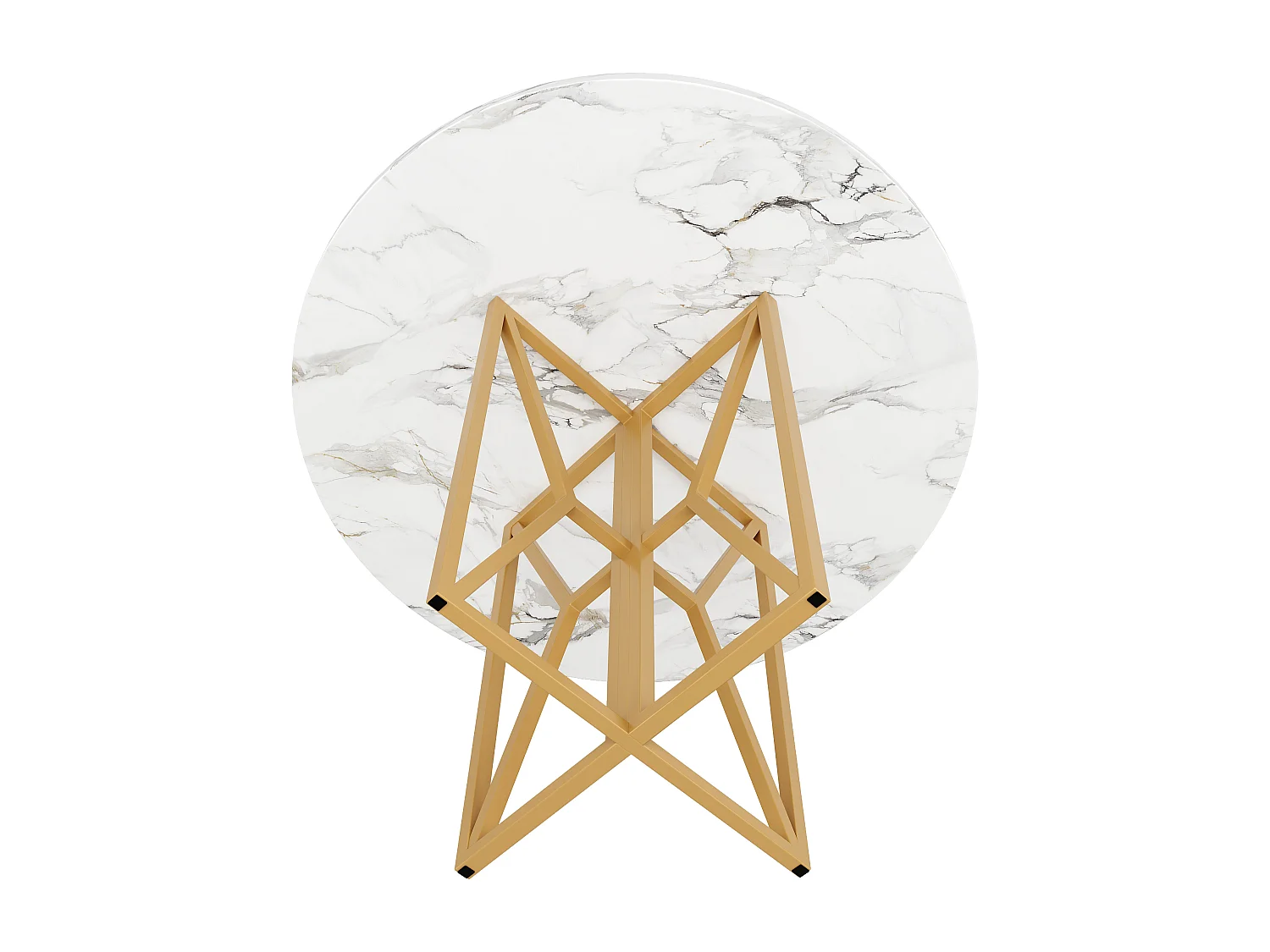 Table ronde pour salle à manger, design moderne, plateau MDF imitation marbre, pieds métalliques dorés, (80x80x76 cm)