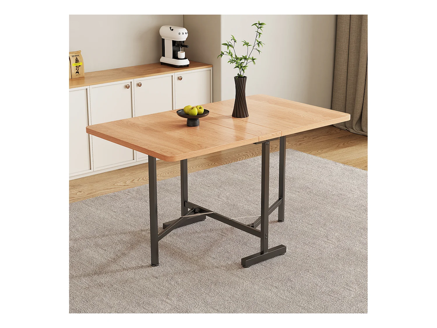 Moderne uitschuifbare eettafel, minimalistisch design, MDF, Amerikaans wit eiken, 120x80 cm (Lengte 120 x Breedte 80 x Hoogte 75 cm)