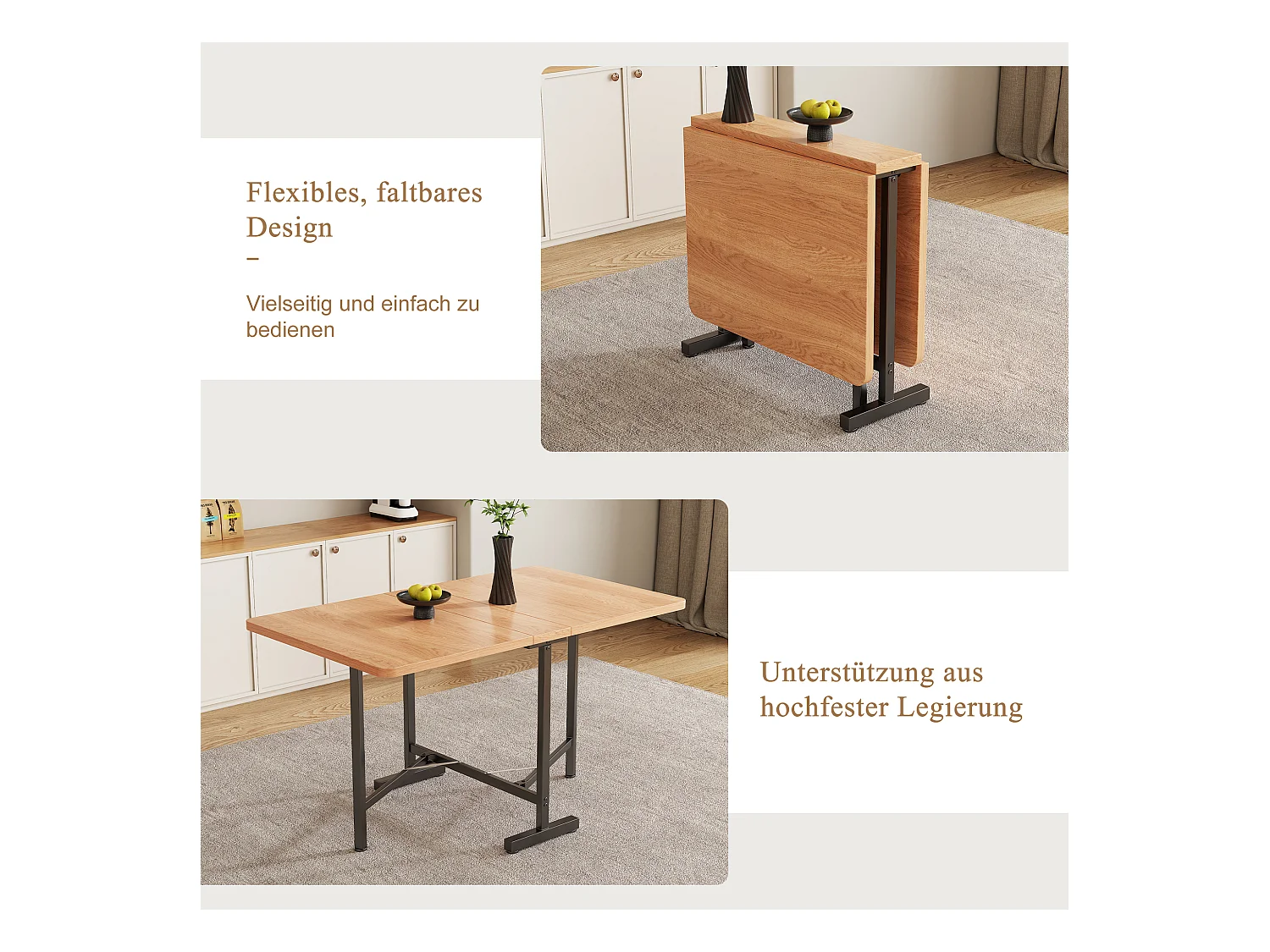 Moderne uitschuifbare eettafel, minimalistisch design, MDF, Amerikaans wit eiken, 120x80 cm (Lengte 120 x Breedte 80 x Hoogte 75 cm)