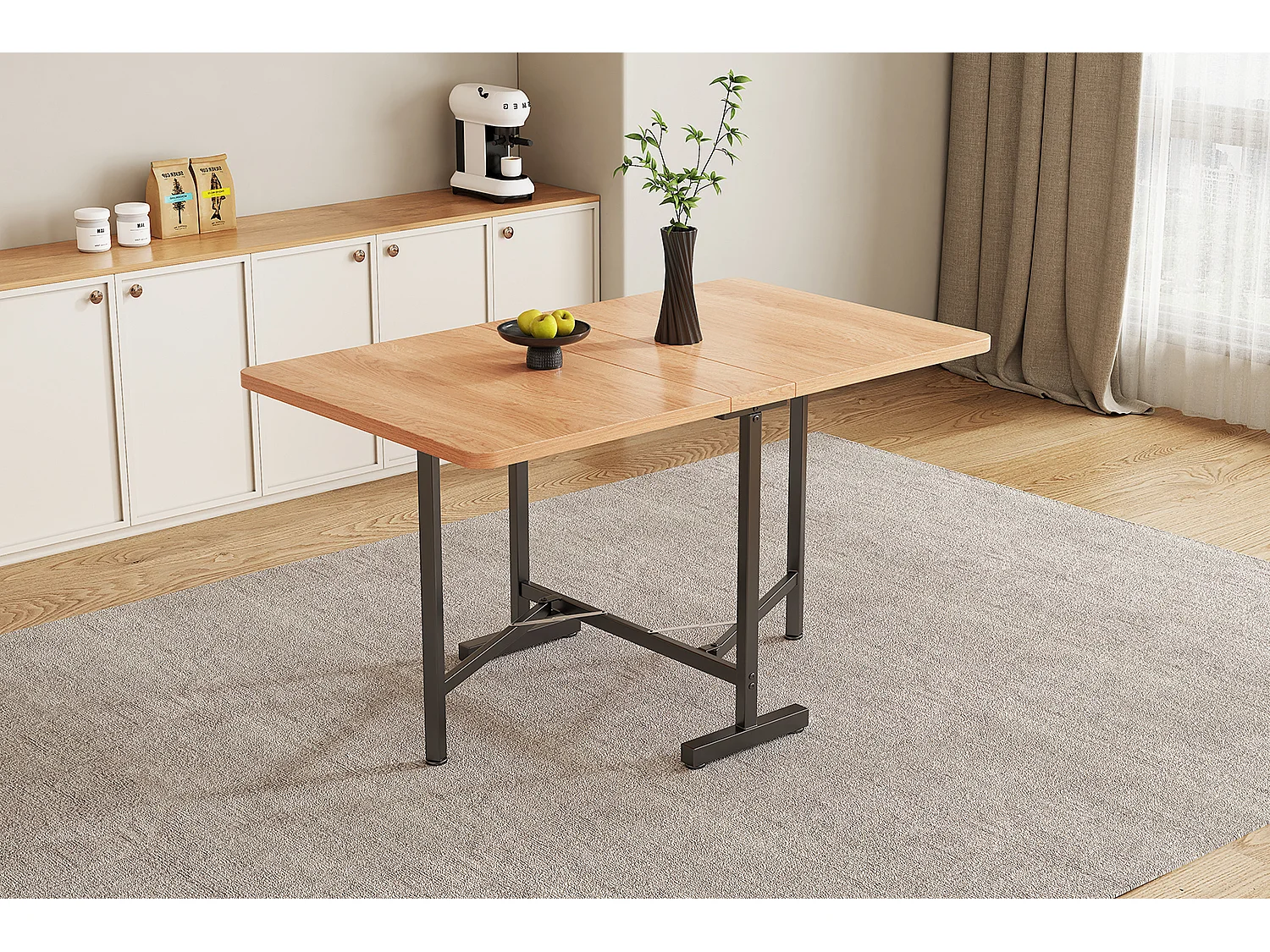 Moderne uitschuifbare eettafel, minimalistisch design, MDF, Amerikaans wit eiken, 120x80 cm (Lengte 120 x Breedte 80 x Hoogte 75 cm)