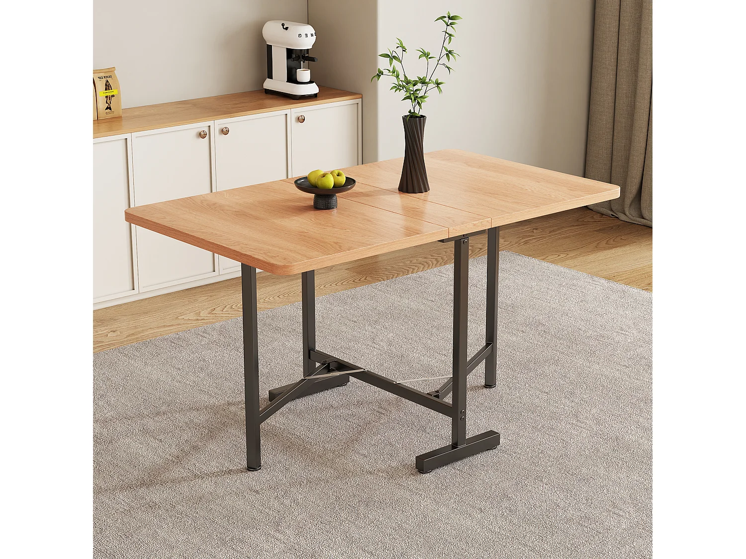 Table à manger moderne extensible, design minimaliste, MDF, chêne blanc américain, 120x80 cm (Longueur 120 x Largeur 80 x Hauteur 75 cm)