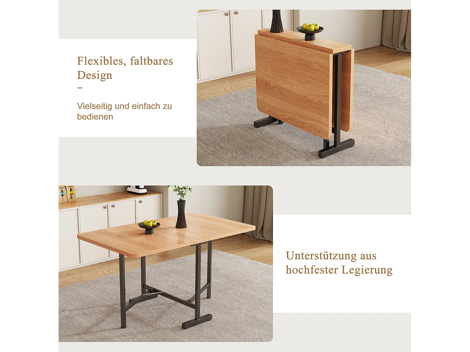 Table à manger moderne extensible, design minimaliste, MDF, chêne blanc américain, 120x80 cm (Longueur 120 x Largeur 80 x Hauteur 75 cm)