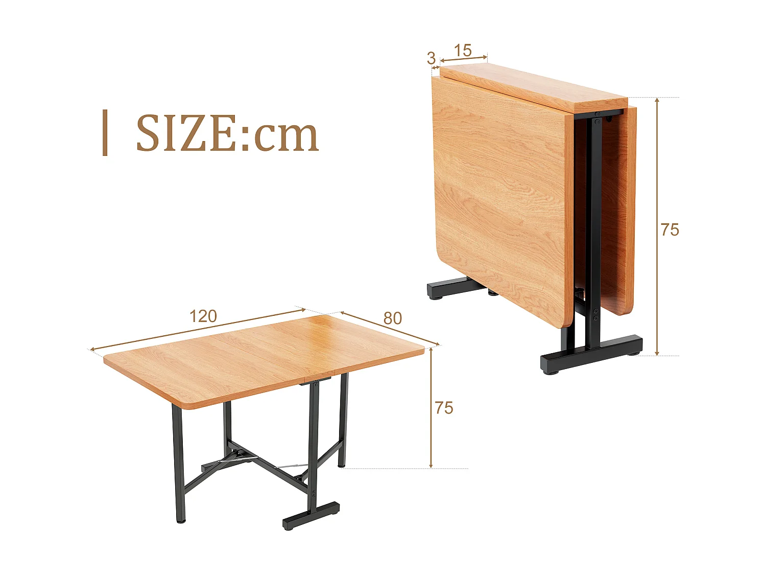 Table à manger moderne extensible, design minimaliste, MDF, chêne blanc américain, 120x80 cm (Longueur 120 x Largeur 80 x Hauteur 75 cm)