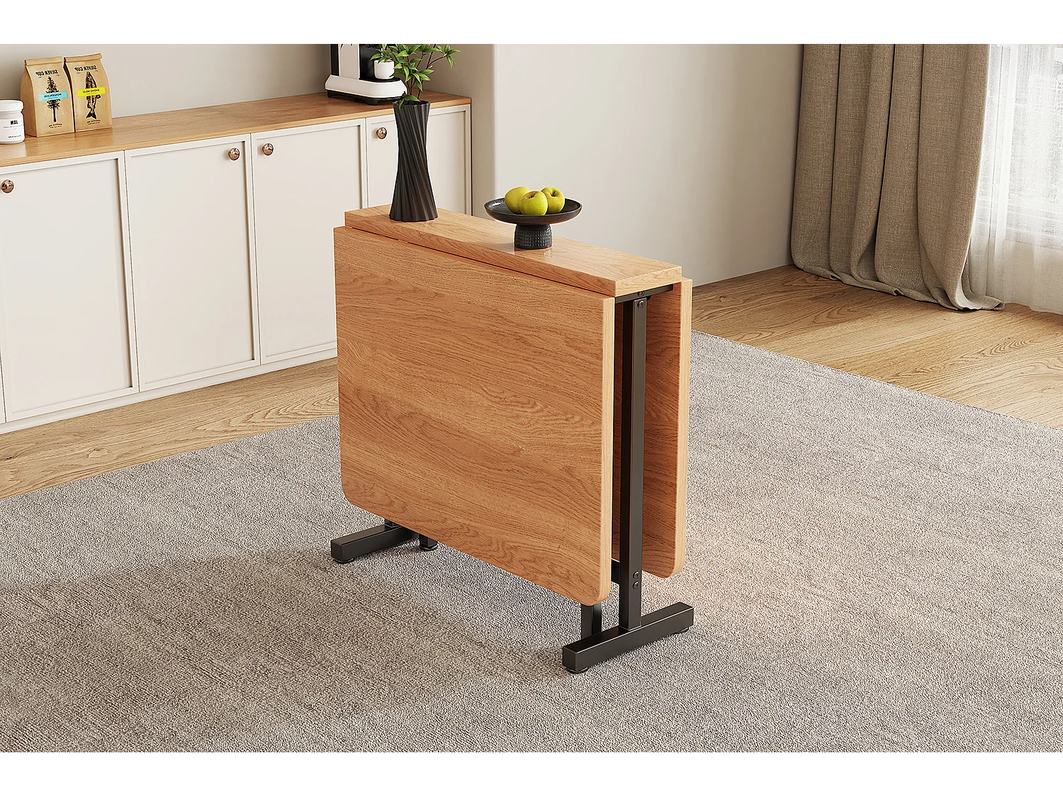 Table à manger moderne extensible, design minimaliste, MDF, chêne blanc américain, 120x80 cm (Longueur 120 x Largeur 80 x Hauteur 75 cm)