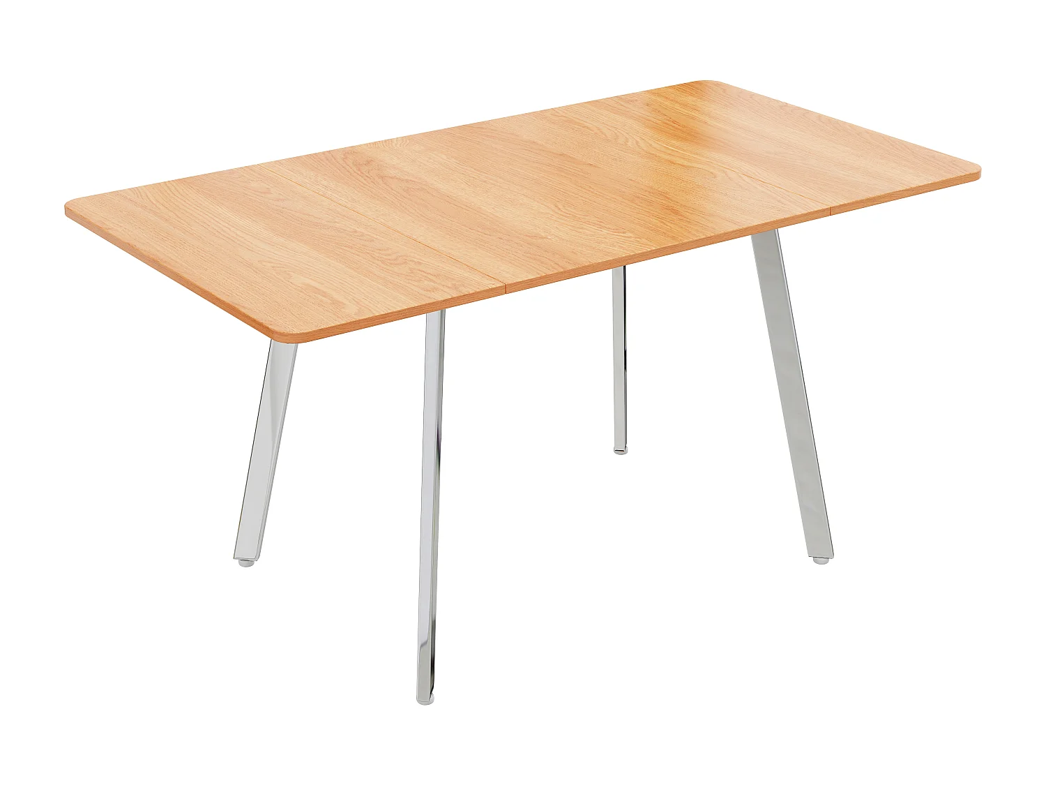 Moderne uitschuifbare eettafel, minimalistisch design, Amerikaans wit eikenhout, poten in zilverchroom, 140x80 cm (Lengte 140 x Breedte 80 x Hoogte 75 cm)