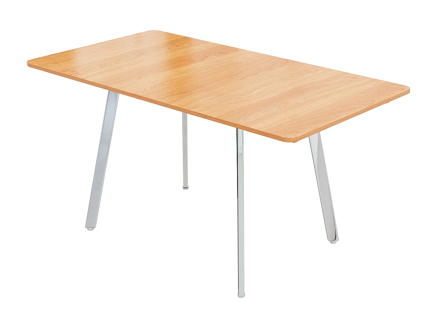 Moderne uitschuifbare eettafel, minimalistisch design, Amerikaans wit eikenhout, poten in zilverchroom, 140x80 cm (Lengte 140 x Breedte 80 x Hoogte 75 cm)