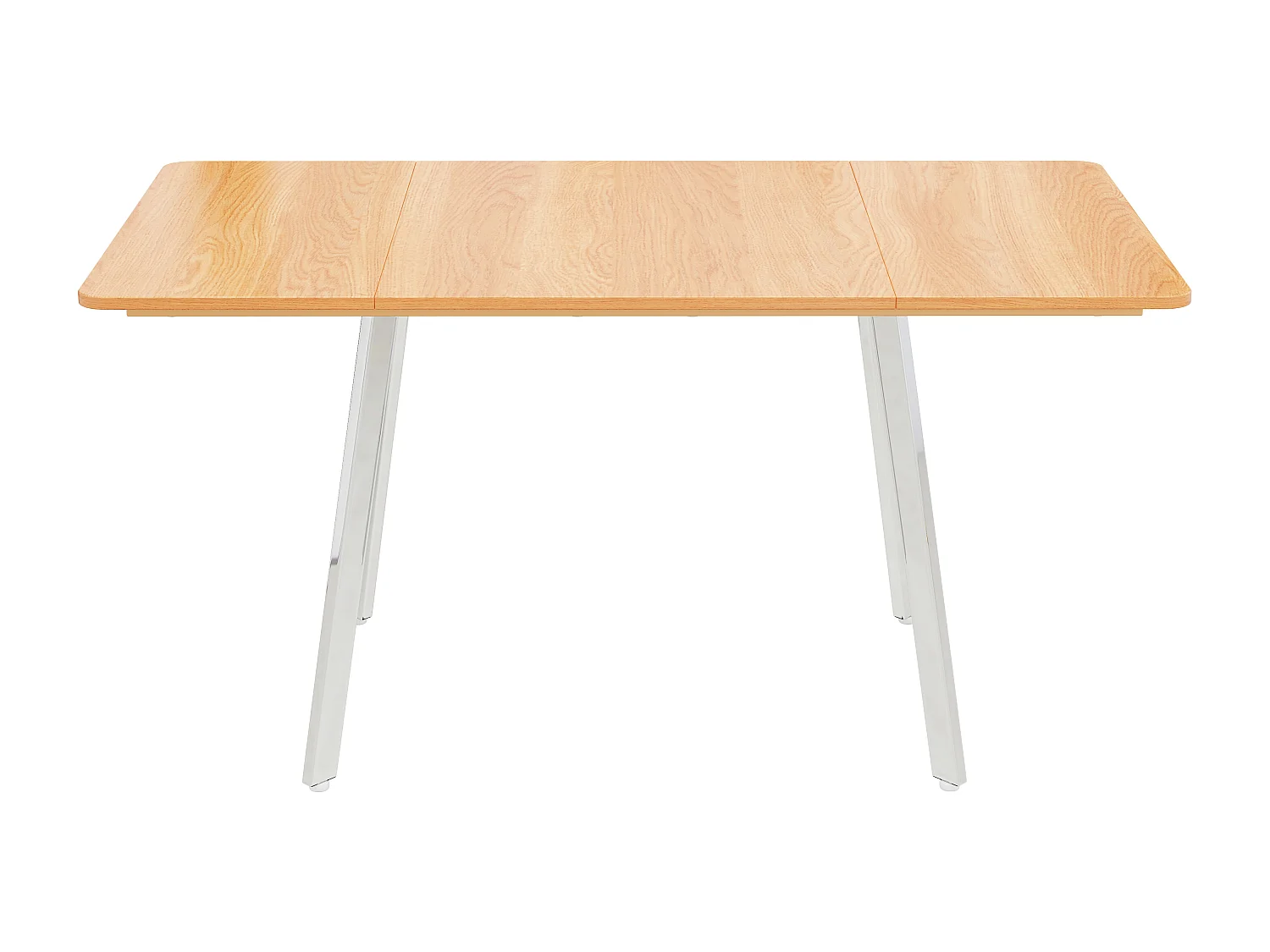 Moderne uitschuifbare eettafel, minimalistisch design, Amerikaans wit eikenhout, poten in zilverchroom, 140x80 cm (Lengte 140 x Breedte 80 x Hoogte 75 cm)