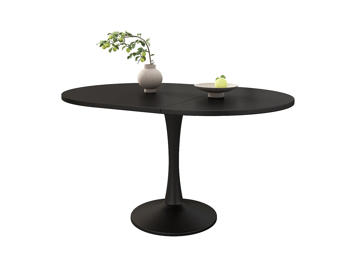 Table à manger extensible, table ovale, table de café et de loisirs, MDF, noir, (100/140 x 100 x 75 cm)
