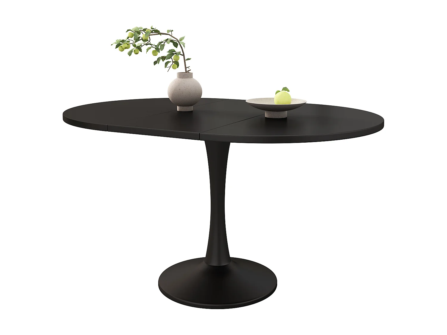 Table à manger extensible, table ovale, table de café et de loisirs, MDF, noir, (100/140 x 100 x 75 cm)