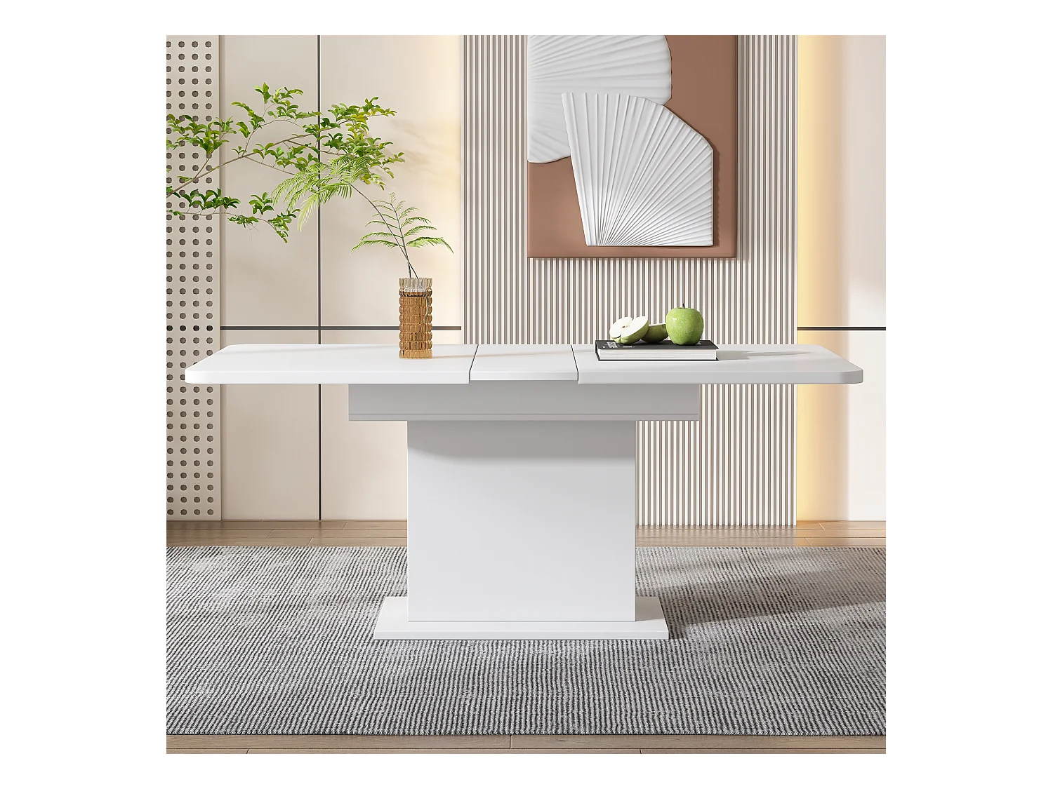 Table à manger extensible, avec rangement, design moderne, bois aggloméré, blanc, (L93xP59.5xH9 cm)