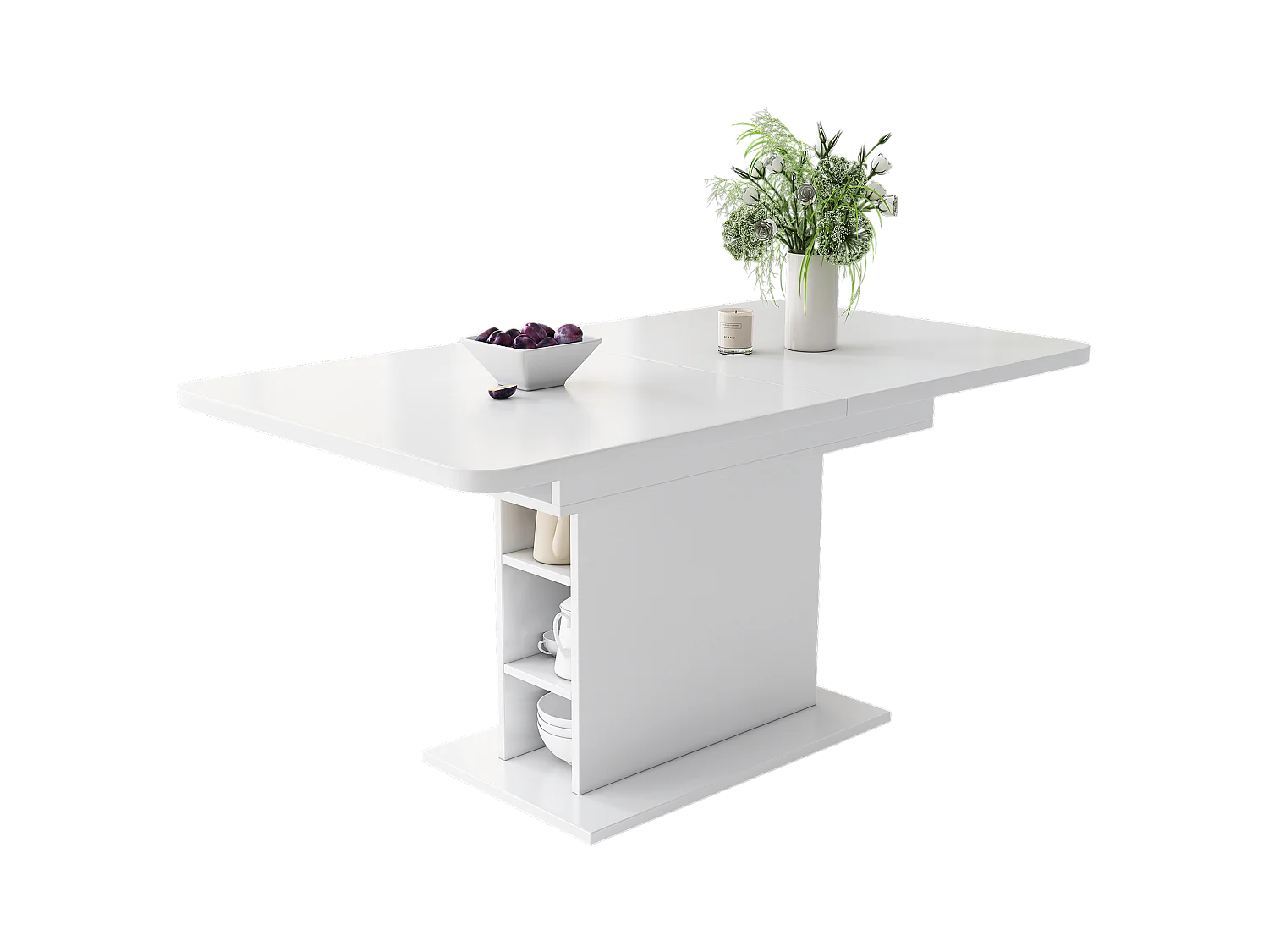 Table à manger extensible, avec rangement, design moderne, bois aggloméré, blanc, (L93xP59.5xH9 cm)