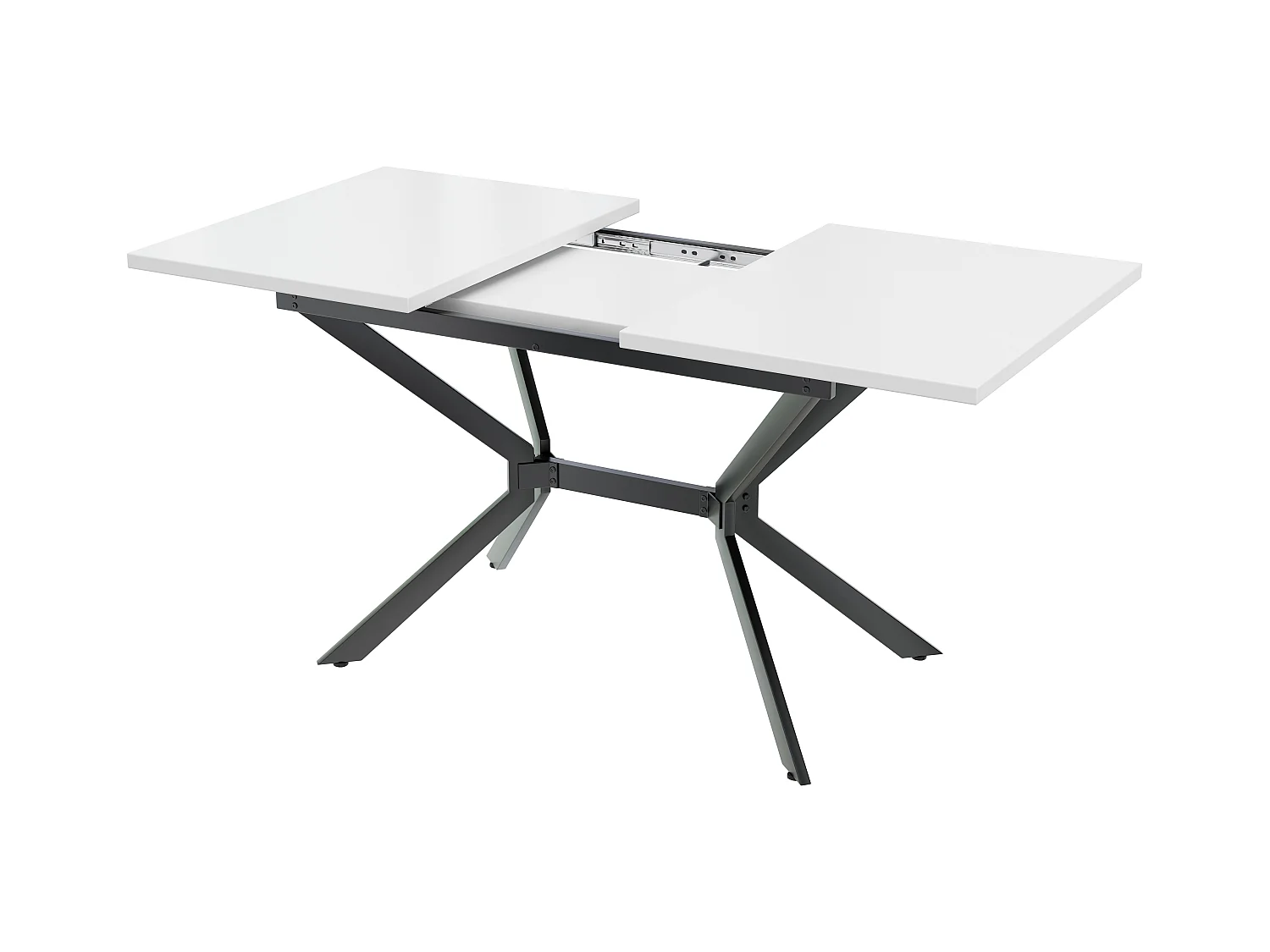 Table à manger extensible 120/160x80 cm, pour 4 à 6 personnes, pieds en métal noir, design minimaliste (dimensions : 120/160 x 80 x 75 cm)