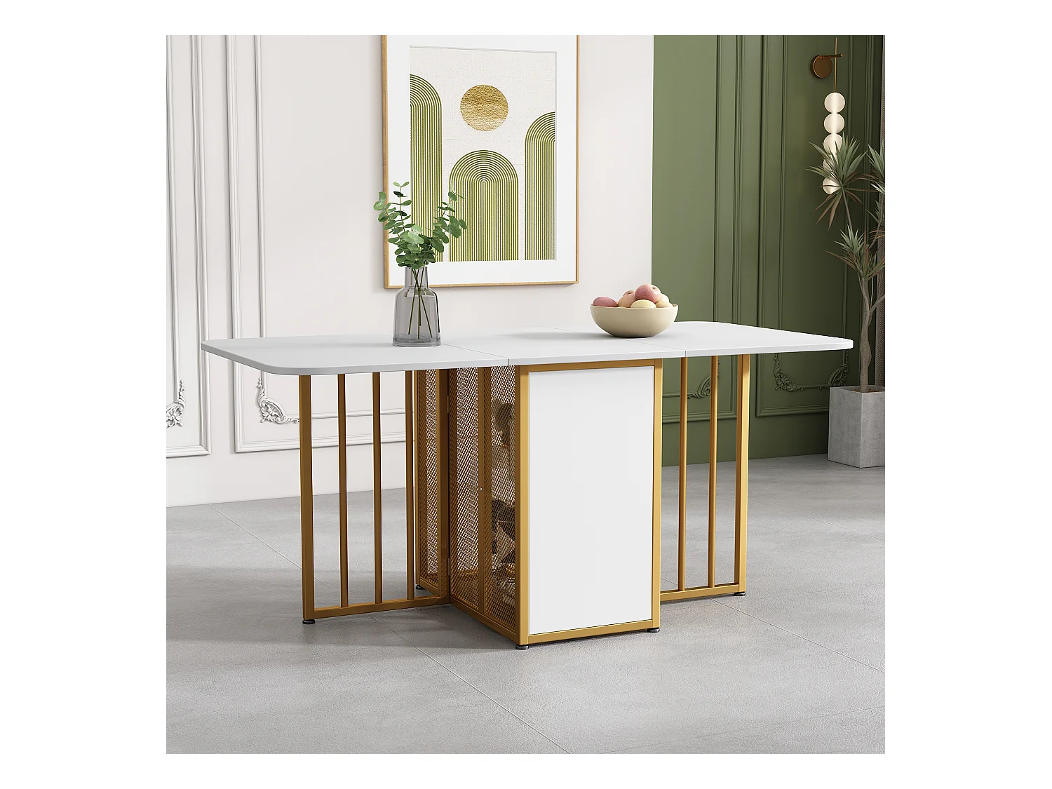 Table pliante et extensible, table multifonction, avec tiroirs, design moderne, bois aggloméré, blanc