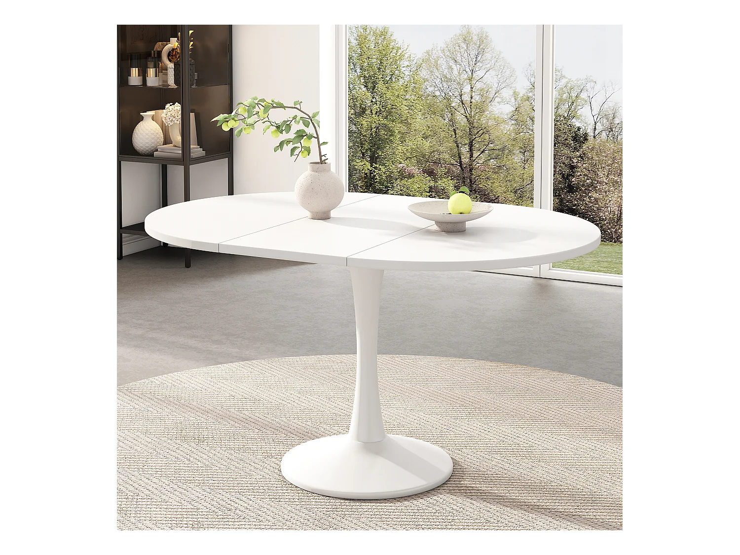 Tavolo allungabile, tavolo ovale, tavolino, MDF, bianco, (100/140 x 100 x 75 cm)