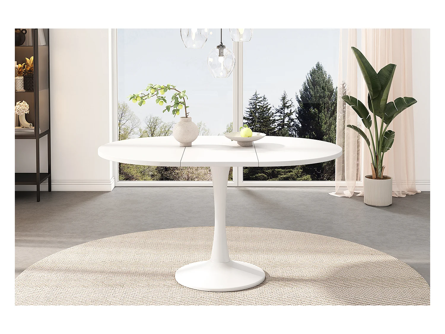 Tavolo allungabile, tavolo ovale, tavolino, MDF, bianco, (100/140 x 100 x 75 cm)