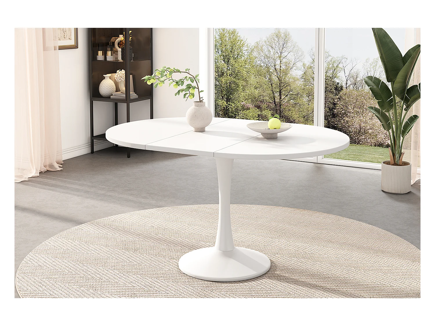 Tavolo allungabile, tavolo ovale, tavolino, MDF, bianco, (100/140 x 100 x 75 cm)