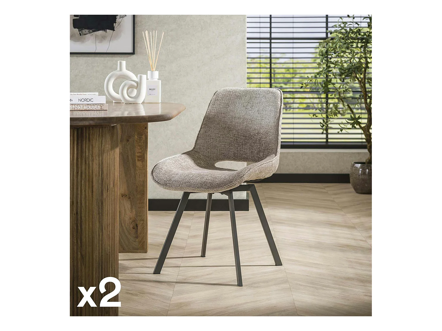 Chaise pivotante confort – beige, dos ajouré (lot de 2) ASCOLI