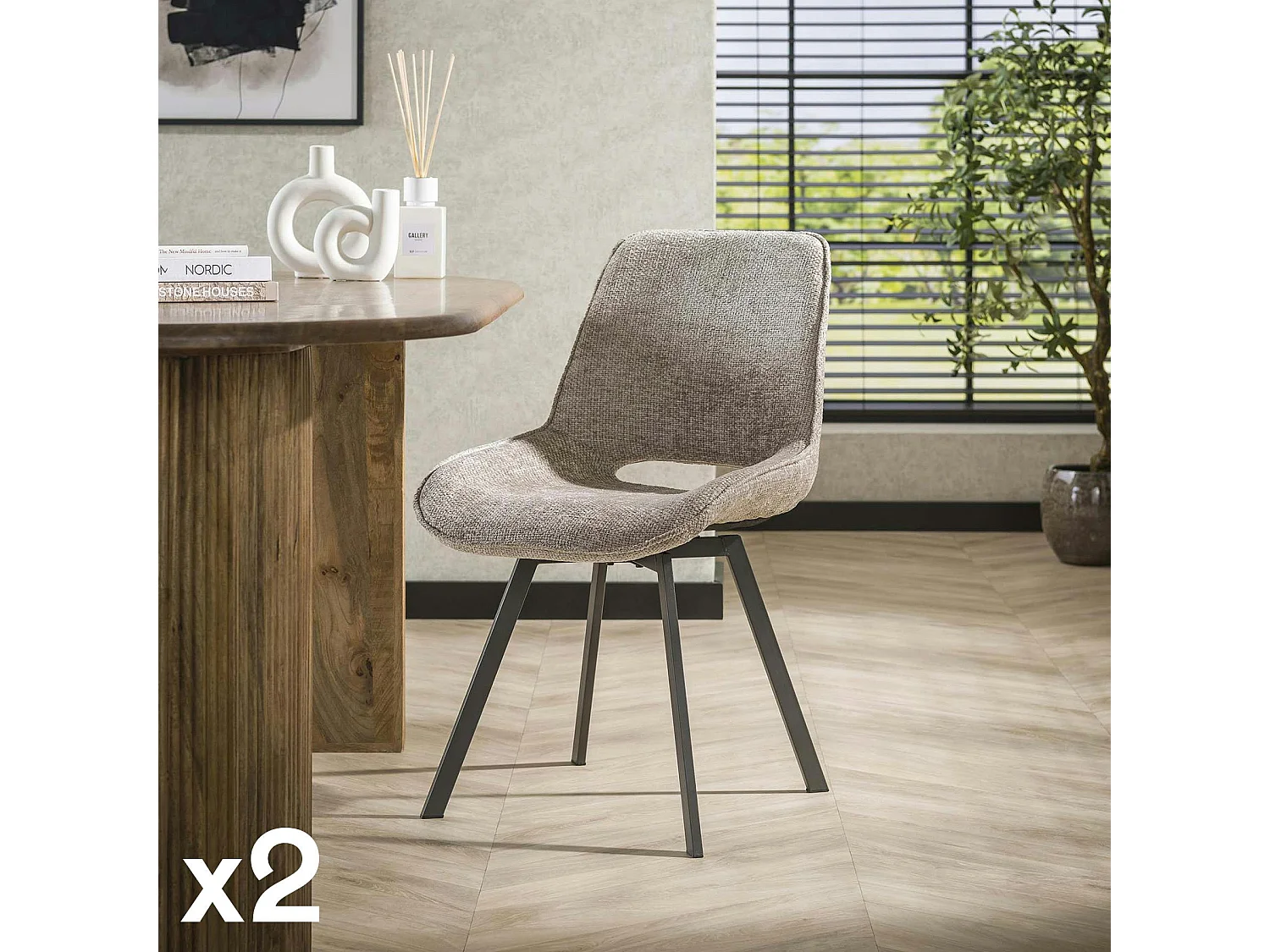 Chaise pivotante confort – beige, dos ajouré (lot de 2) ASCOLI