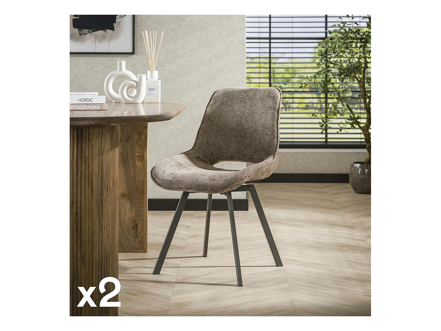 Chaise pivotante confort – grège, dos ajouré (lot de 2) ASCOLI