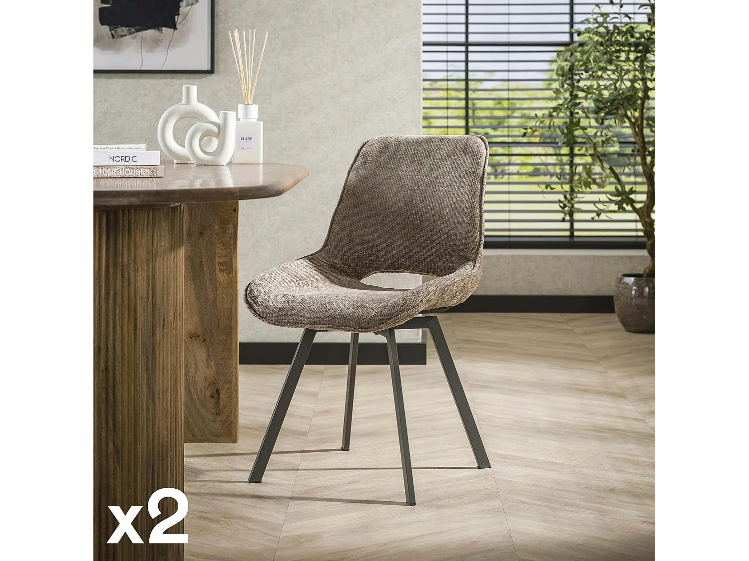 Chaise pivotante confort – grège, dos ajouré (lot de 2) ASCOLI