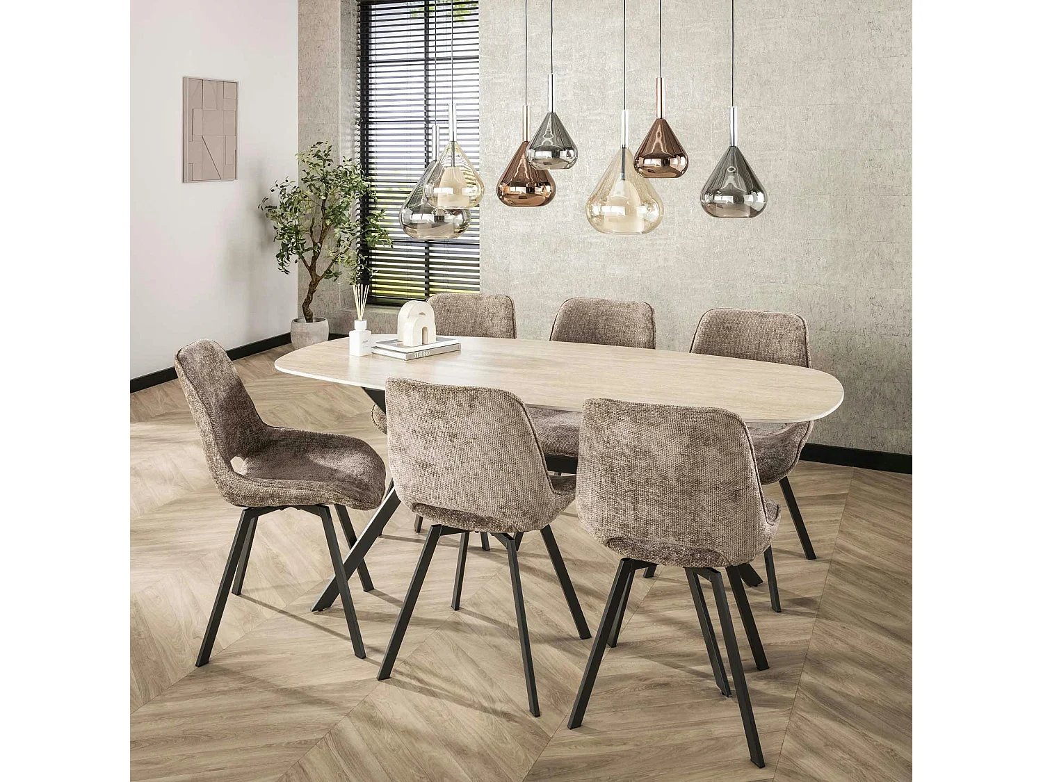 Chaise pivotante confort – grège, dos ajouré (lot de 2) ASCOLI