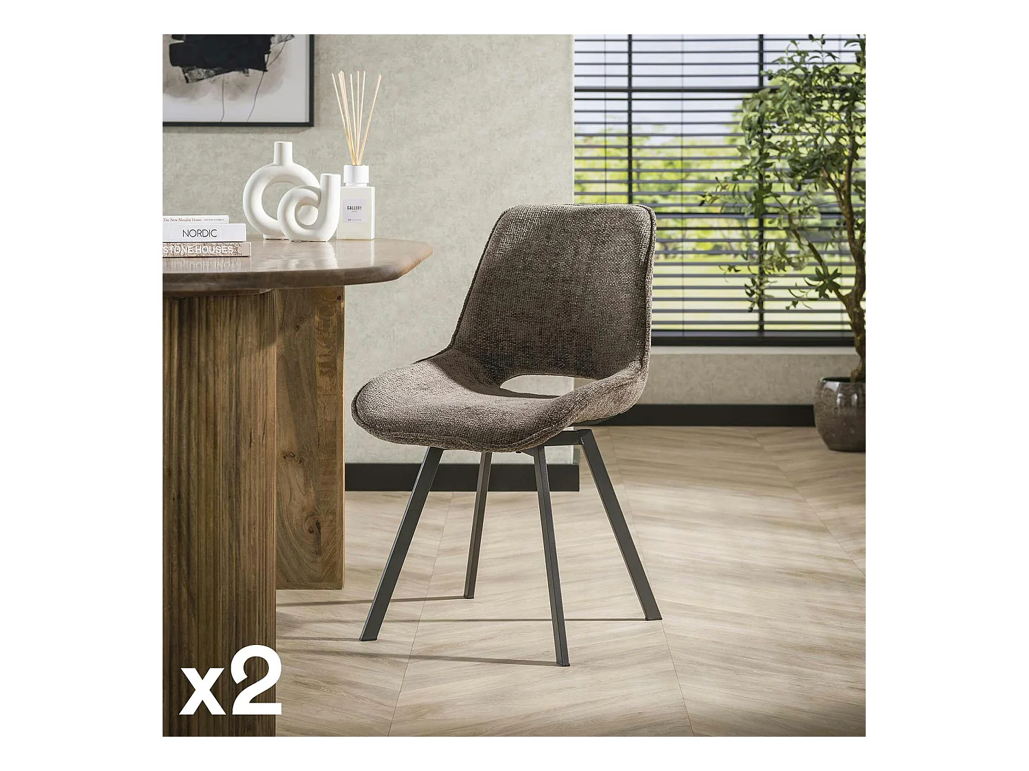 Chaise pivotante confort – taupe, dos ajouré (lot de 2) ASCOLI