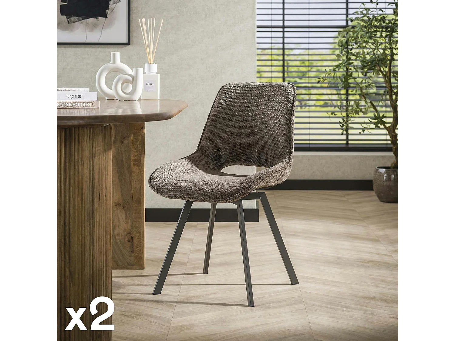 Chaise pivotante confort – taupe, dos ajouré (lot de 2) ASCOLI