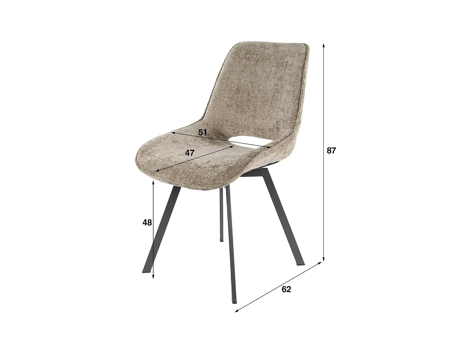 Chaise pivotante confort – taupe, dos ajouré (lot de 2) ASCOLI
