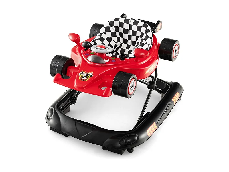 4 in 1 Baby Lauflernhilfe mit Verstellbarer Höhen & Abnehmbarem Spieltablett Autoförmige Lauflernwagen Rot