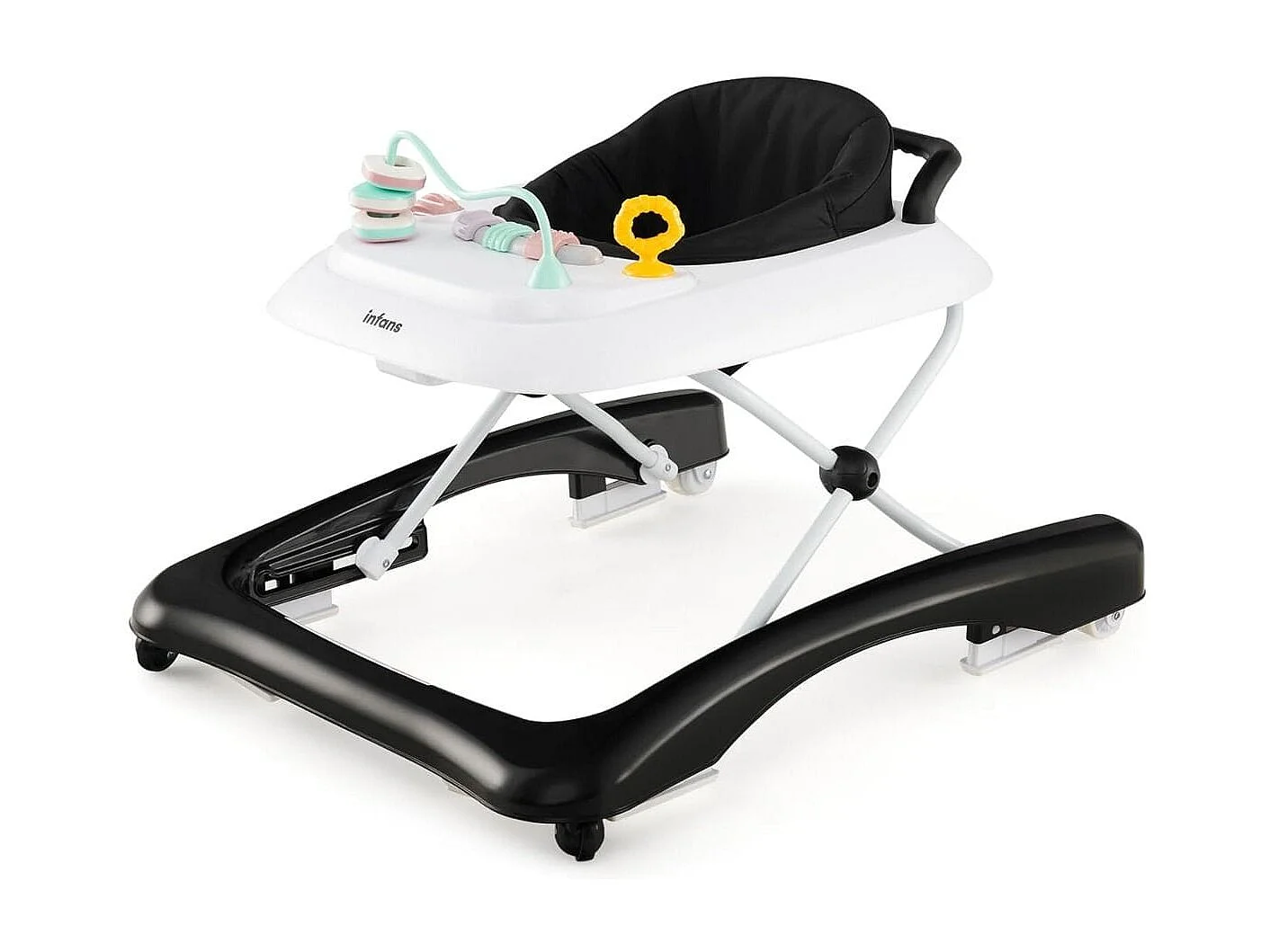 Trotteur Bébé Pliable avec 3 Hauteur Réglable & Roues Universelles 2 Vitesses Charge 12kg pour Bébé de 6 Mois +  Noir