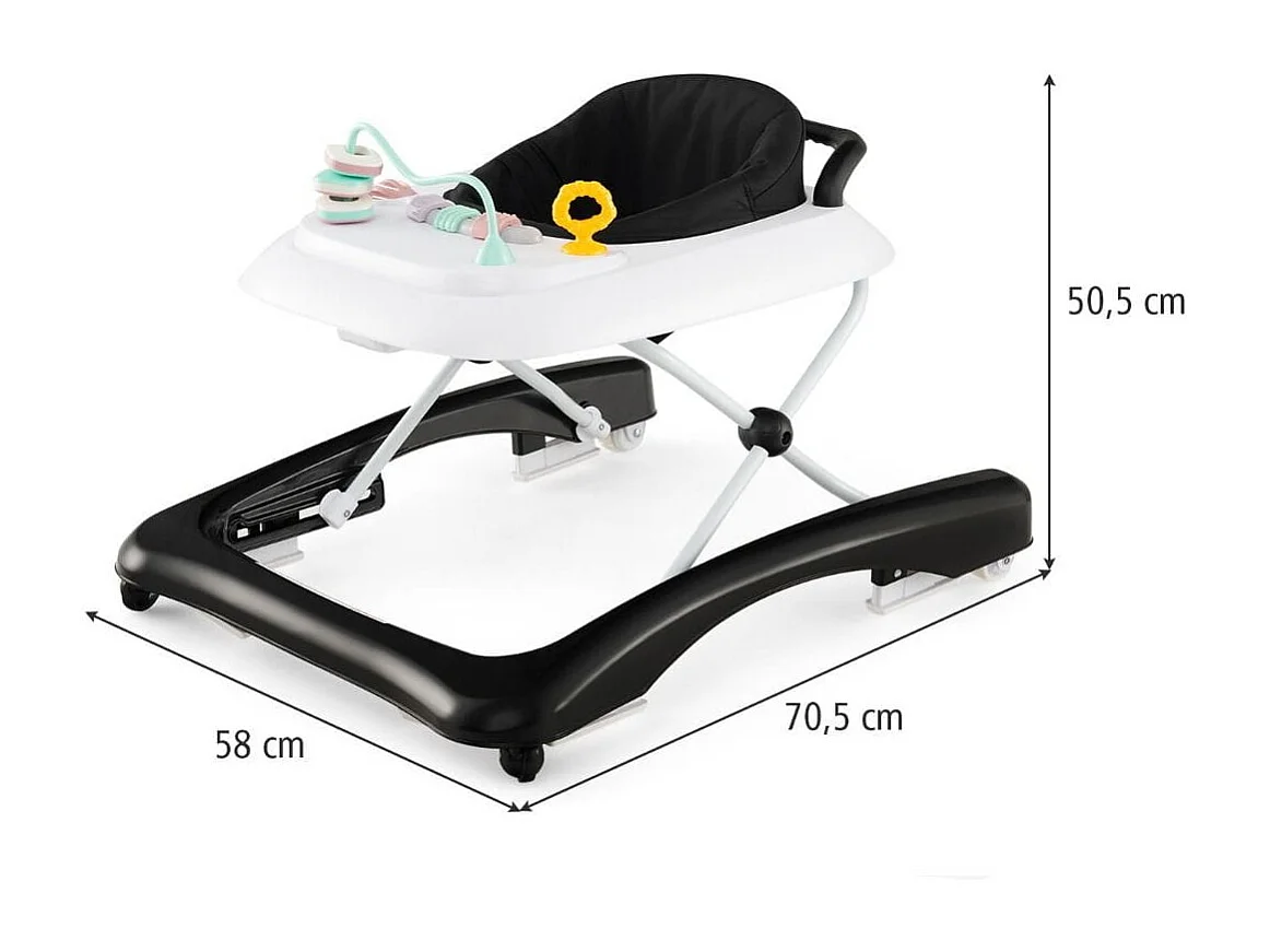 Trotteur Bébé Pliable avec 3 Hauteur Réglable & Roues Universelles 2 Vitesses Charge 12kg pour Bébé de 6 Mois +  Noir