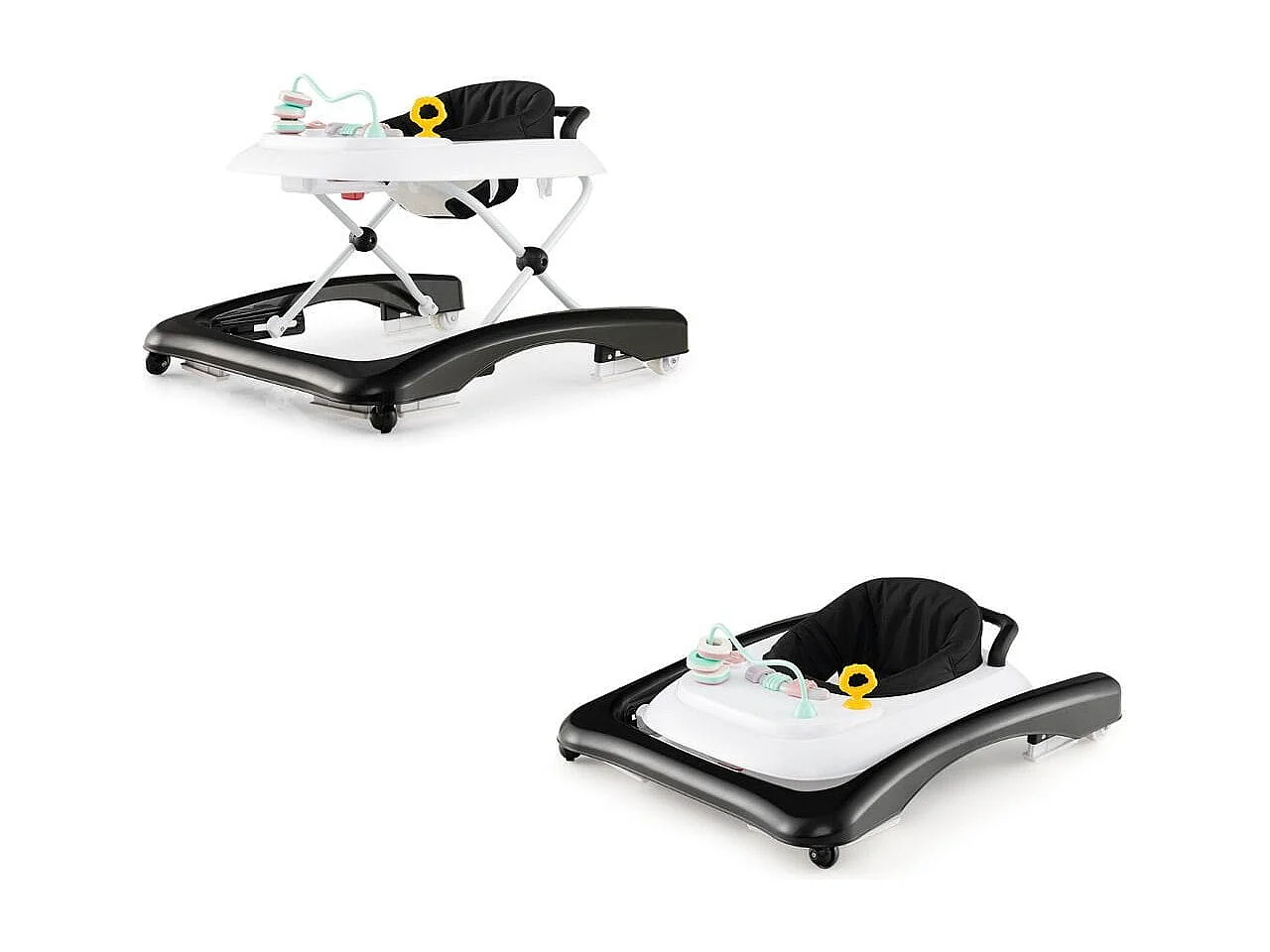 Trotteur Bébé Pliable avec 3 Hauteur Réglable & Roues Universelles 2 Vitesses Charge 12kg pour Bébé de 6 Mois +  Noir