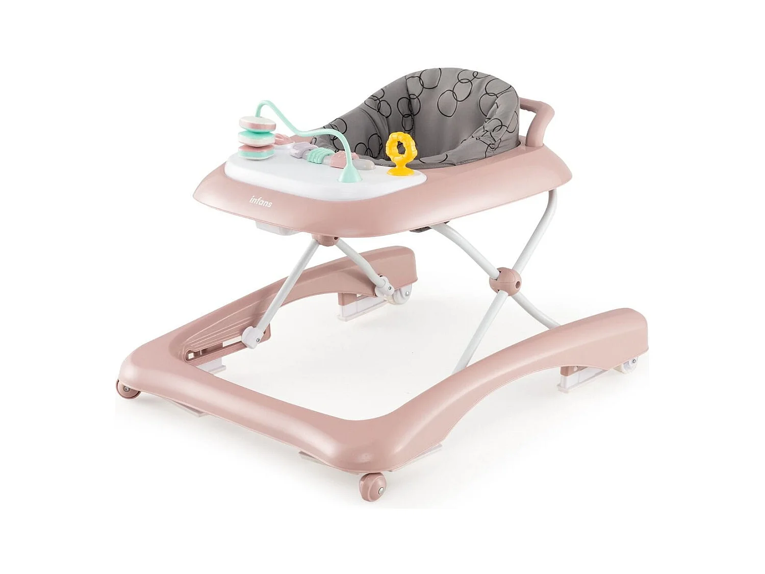 Trotteur Bébé Pliable avec 3 Hauteur Réglable & Roues Universelles 2 Vitesses Charge 12kg pour Bébé de 6 Mois + Rose