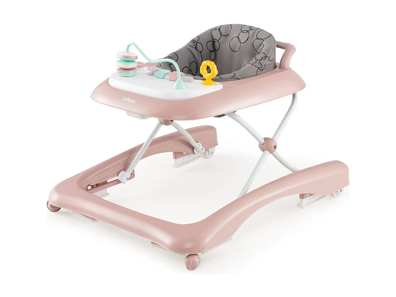 Trotteur Bébé Pliable avec 3 Hauteur Réglable & Roues Universelles 2 Vitesses Charge 12kg pour Bébé de 6 Mois + Rose