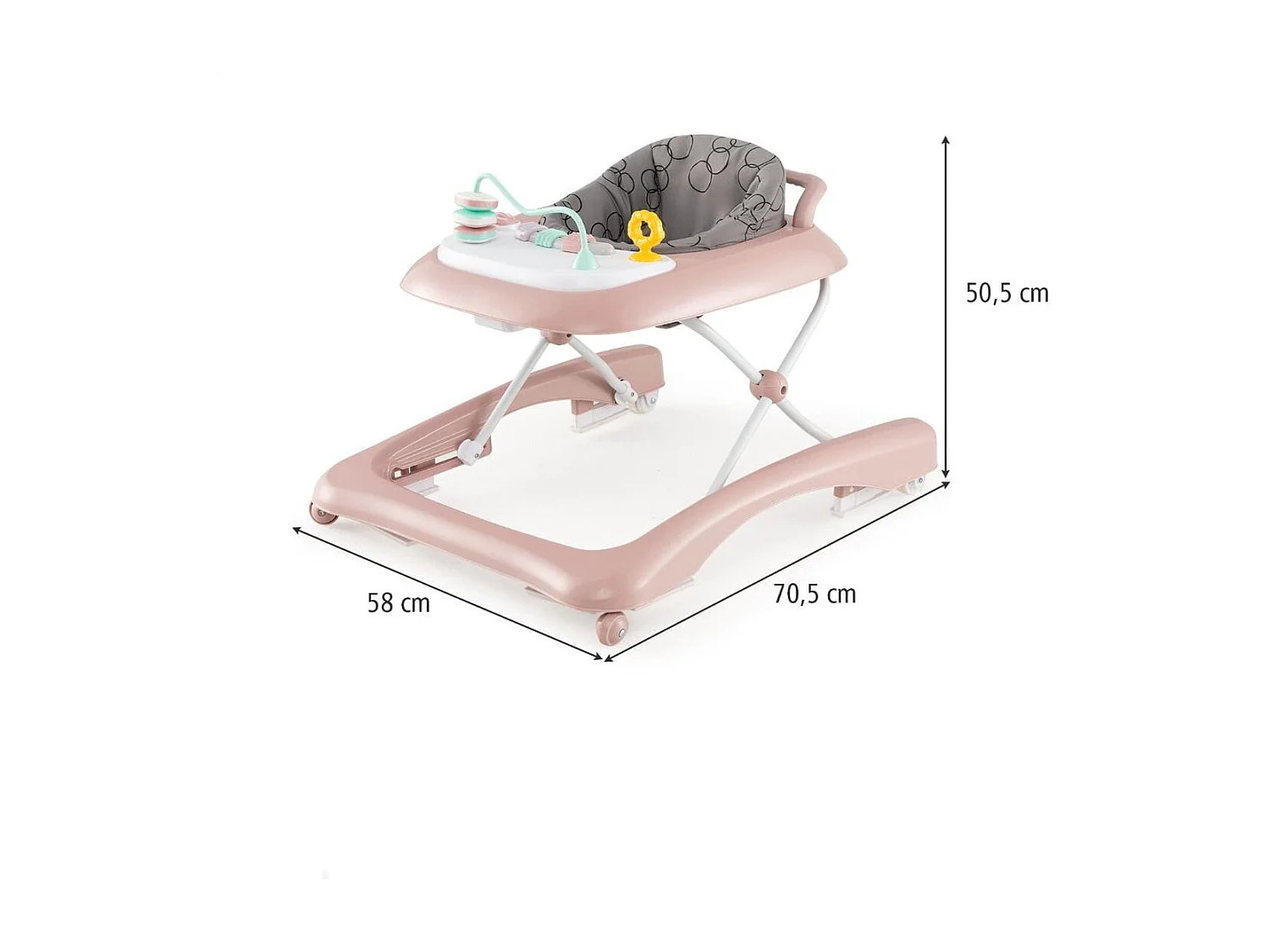 Trotteur Bébé Pliable avec 3 Hauteur Réglable & Roues Universelles 2 Vitesses Charge 12kg pour Bébé de 6 Mois + Rose