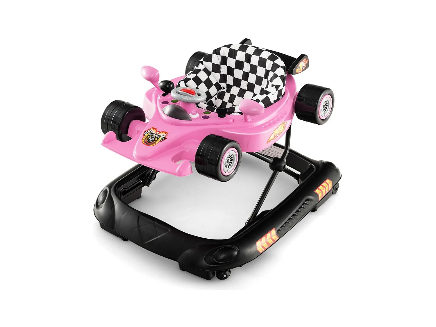 4 in 1 Baby Lauflernhilfe mit Verstellbarer Höhen Abnehmbarem Spieltablett Autoförmige Lauflernwagen Rosa