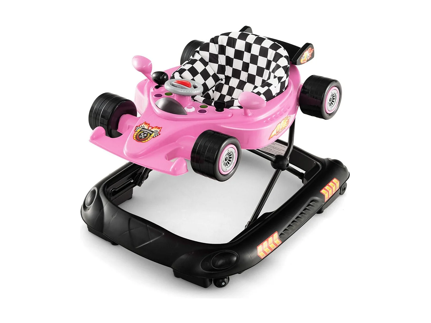 4 in 1 Baby Lauflernhilfe mit Verstellbarer Höhen Abnehmbarem Spieltablett Autoförmige Lauflernwagen Rosa