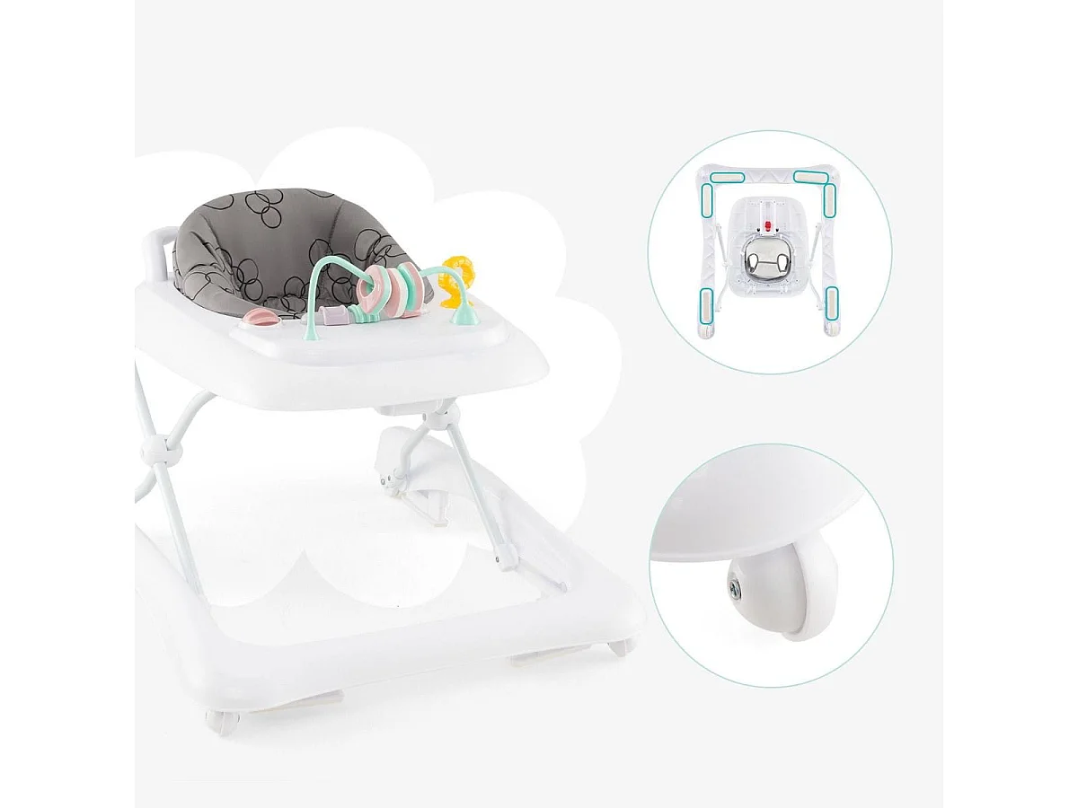 Trotteur Bébé Pliable avec 3 Hauteur Réglable & Roues Universelles 2 Vitesses Charge 12kg pour Bébé de 6 Mois + Gris
