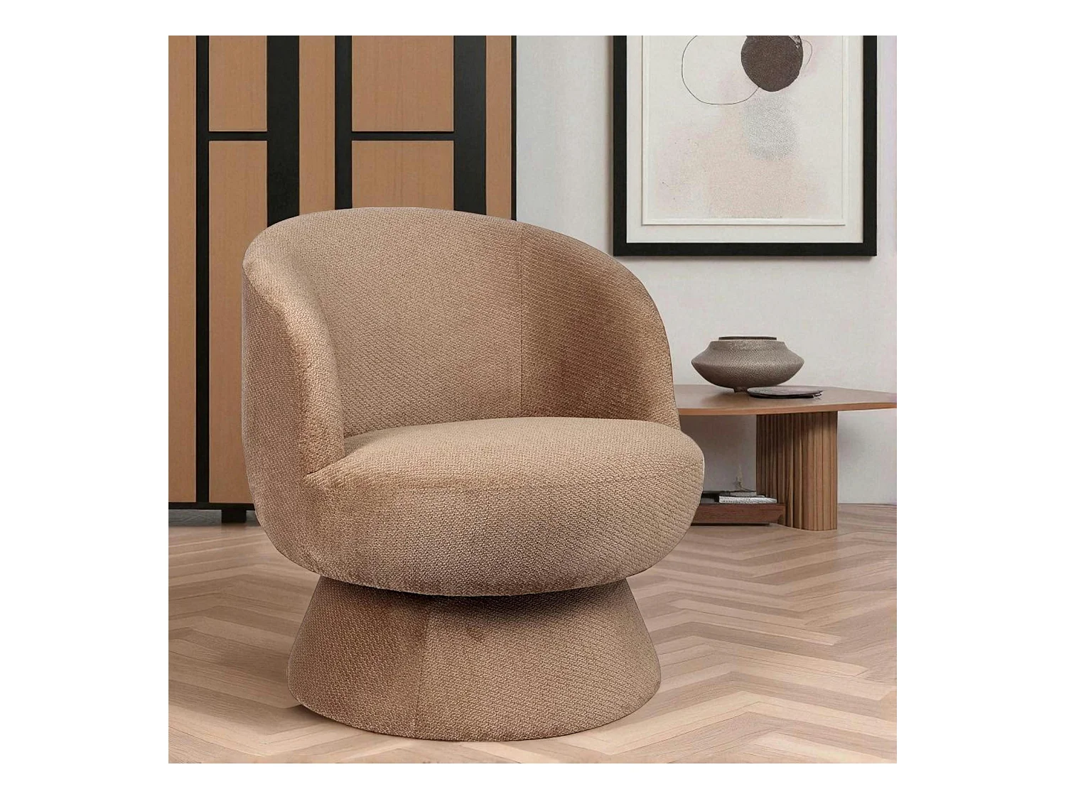 Fauteuil camel pivotant - tissu chenille, style rétro IENA