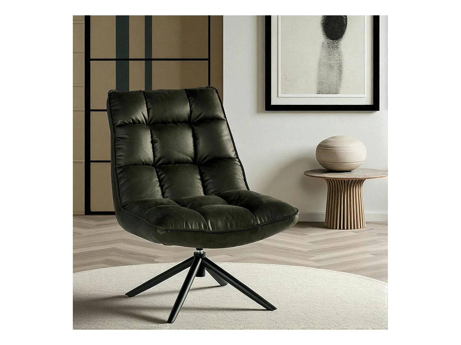 Fauteuil pivotant gris anthracite - confort salon KERALA
