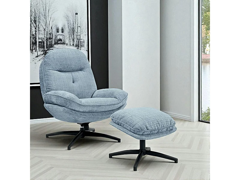 Fauteuil détente bleu acier pivotant avec repose-pieds IENA