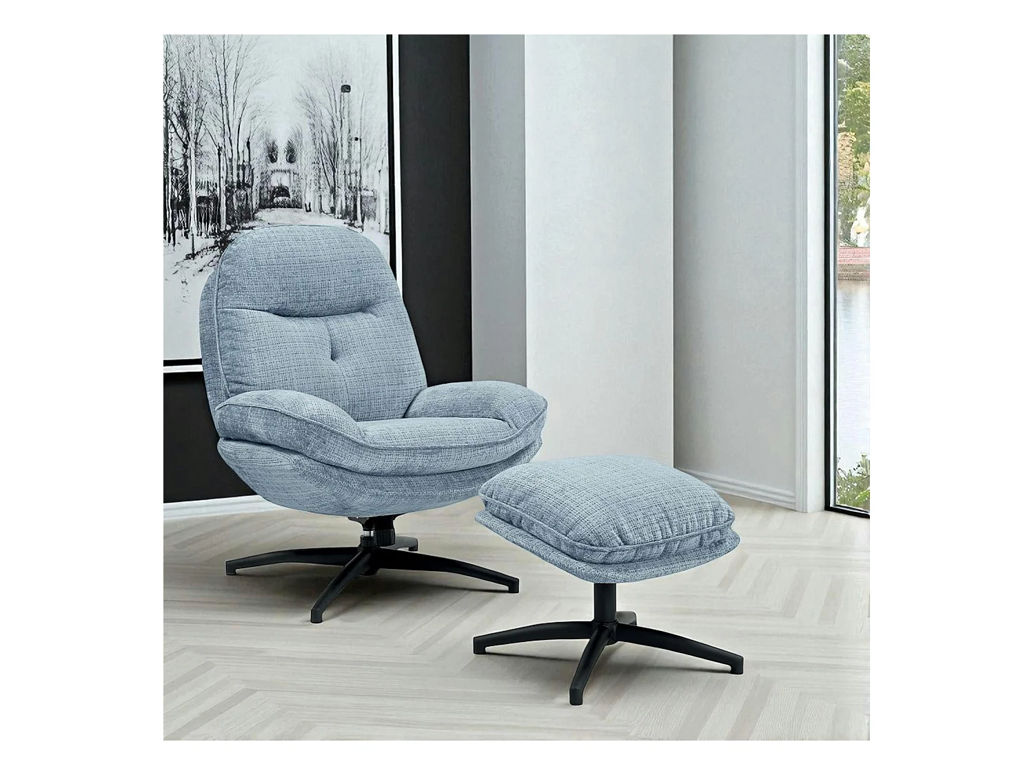 Fauteuil détente bleu acier pivotant avec repose-pieds IENA