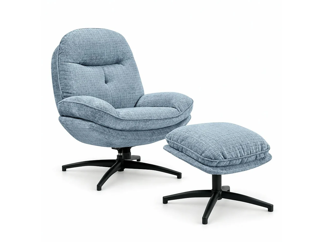 Fauteuil détente bleu acier pivotant avec repose-pieds IENA
