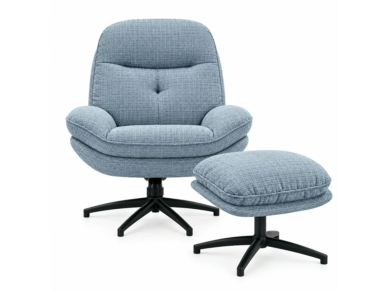 Fauteuil détente bleu acier pivotant avec repose-pieds IENA