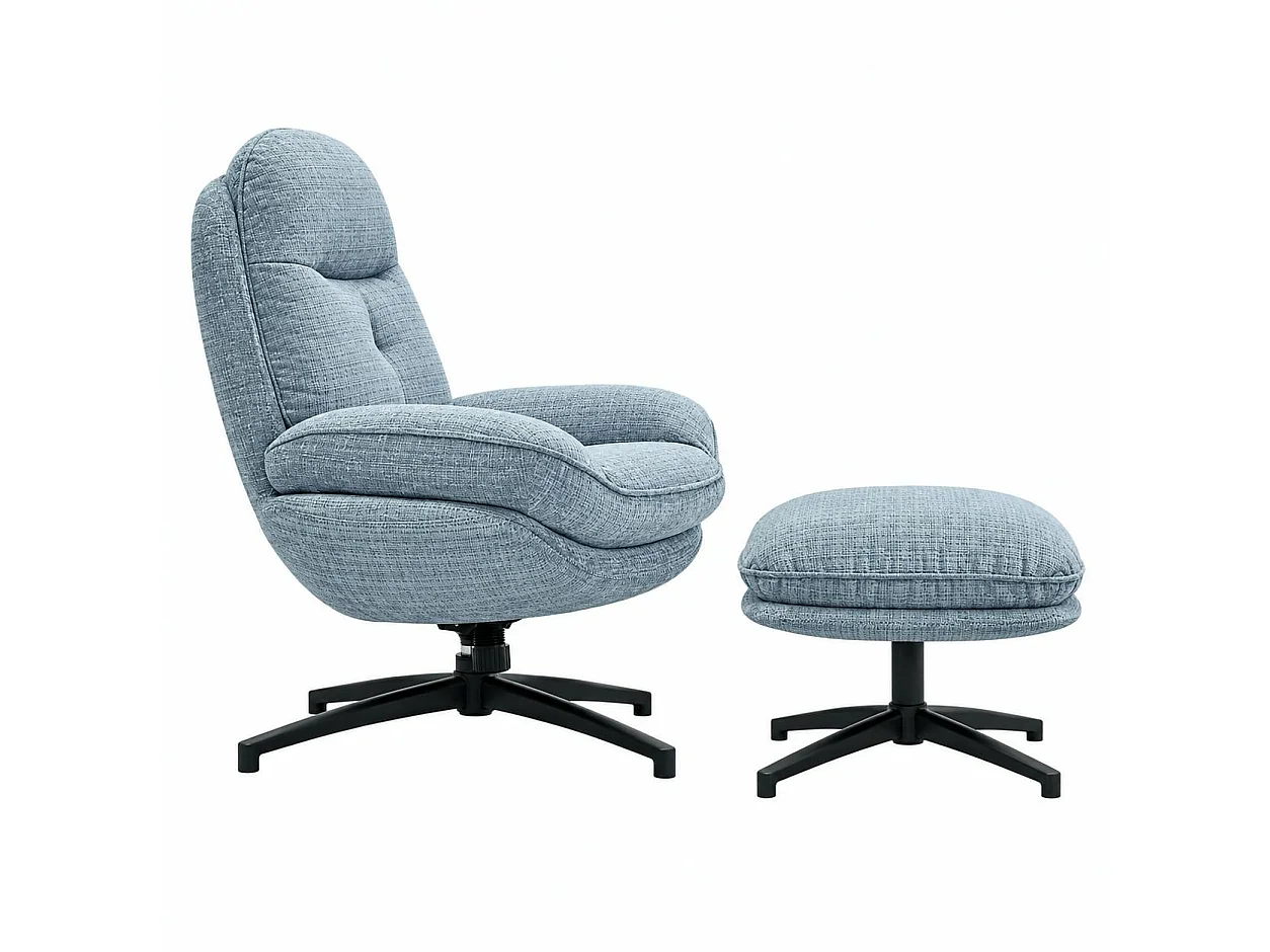 Fauteuil détente bleu acier pivotant avec repose-pieds IENA